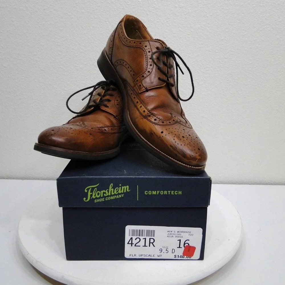 Florsheim Comfortech Upscale Wingtip Oxford‎ Cognac Brown Leather Mens 9.5 11956
